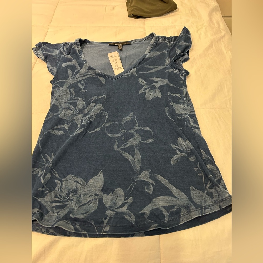 Floral Blue Women's Top by WHBM Size XXS